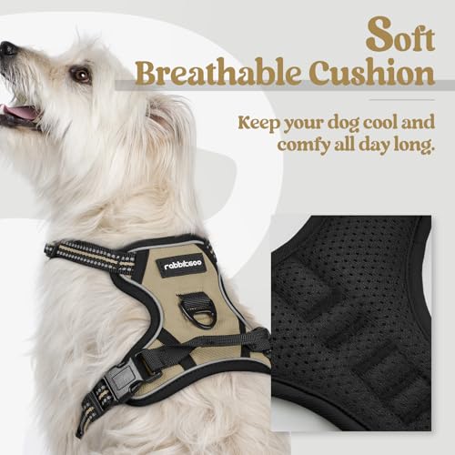 Image of rabbitgoo Dog Harness No Pull with 2 Leash Clips, Adjustable Soft Padded, Reflective Oxford No Choke Pet Vest with Easy Control Handle for Puppy, Beige, XS