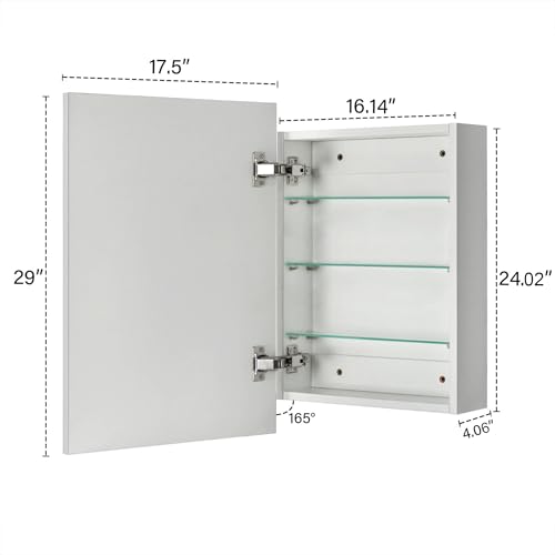 Image of TEHOME 17.5'' x 29'' Chrome Recessed and Surface Mount Bathroom Medicine Cabinet with Mirror Square Cornered Metal Framed Rounded Rectangle Medicine Cabinet Mirror