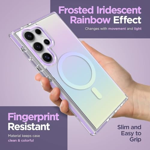 Image of Magnetic Case for Samsung Galaxy S24 Ultra [Compatible with Magsafe] [Anti-Yellowing] [1 Screen Protector] Slim Clear Iridescent Case for Galaxy S24 Ultra 6.8 inch, Purple
