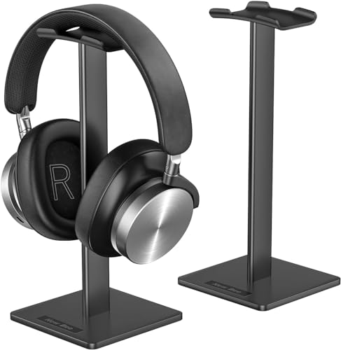Mumoo Bear Headphone Stand Headset Holder Earphone Stand with Aluminum Supporting Bar Flexible Headrest ABS Solid Base for All Headphones Size (Black)