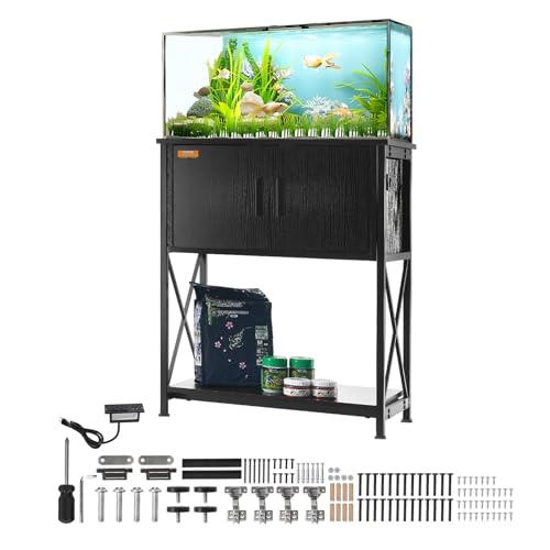 VEVOR Aquariumständer, 20 Gallonen Fischtankständer, 65 x 42 x 81 cm Schildkrötentankständer aus Stahl & MDF, 76 kg Tragkraft, Reptilientankständer mit Lagerschrank und Eingebettetem Netzteil