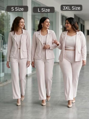Image of Leriya Fashion Co ord Set for Women Stylish | Lycra Blend Western Blazer Suit 3 Piece Co ord Set | Casual Blazer for Women Stylish Formal Professional Office Wear