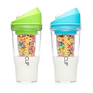 CRUNCHCUP Bundle & Save 15% on Two Portable Cereal Tumblers - No Spoon, No Bowl, It's Cereal on the Go [Green & Blue]