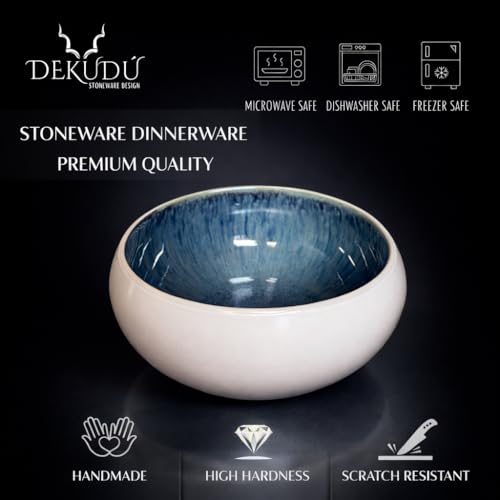 Salad Bowls Set Cereal Bowls Dinnerware Sets - Quality Stoneware Dinner Set - Handcrafted - 4 Pieces 6,10"/15,5cm - High Hardness Dishwasher and Microwave Safe - Rice Bowls - White Color - Image 3