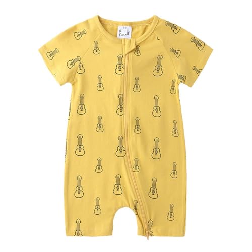 TYUSGH Mameluco de manga corta para bebés y niñas, con bonito estampado, suave, para recién nacidos, para bautizo, baby shower, amarillo, 12-24 meses