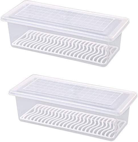 NagoleeFood Storage Container Space Saver Refrigerator Organizer Keeper with Removable Drain Tray To Keep Fresh for Fruits, Vegetables, Meat and Fish 2pcs