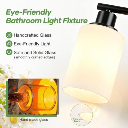 Image of Zarbitta 8-Light Bathroom Light Fixtures, Black Modern Vanity Lights with Milky White Frosted Glass Shades, Bathroom Wall Lamp for Mirror, Living Room, Hallway, Kitchen, Cabinet, Porch