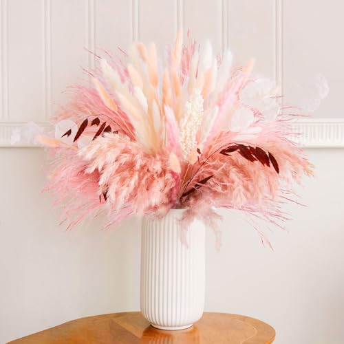 N&T NETING 85Pcs Pink Pampas Grass Decor, Natural Dried Floral