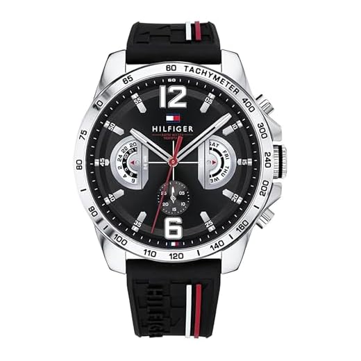 Tommy Hilfiger Reloj Analógico de Cuarzo multifunción para hombre con Correa en silicona, acero inoxidable o piel, Black