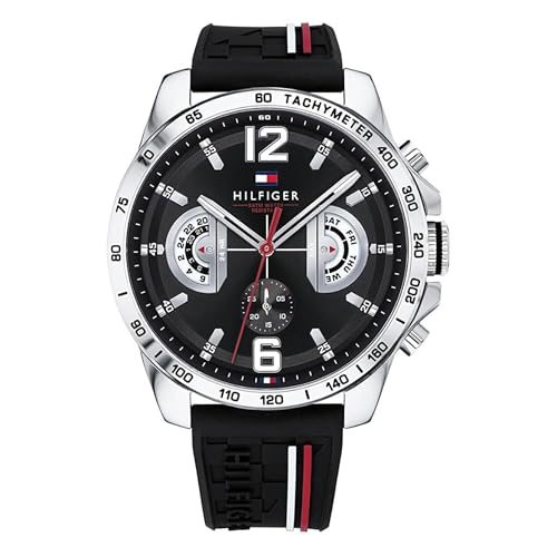Tommy Hilfiger Multi Zifferblatt Quarz Uhr für Herren mit Schwarzes Silikonarmband - 1791473