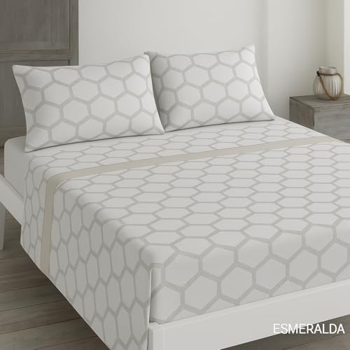 Juego de Ropa de Cama Térmico Pirineo – 3 Piezas – Sábanas de Franela para Invierno – Diseño Rombo Azul (Gris, Cama 90)