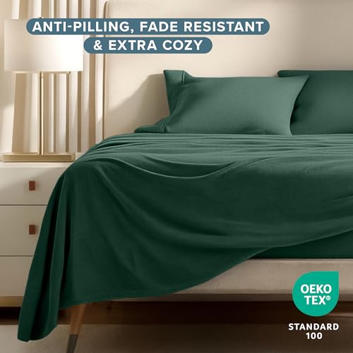 Image of Bare Home Super Soft Fleece Sheet Set (Queen, Forest Green) | Extra Plush Polar Fleece, No-Pilling Bed Sheets, All-Season, Cozy Warmth, Deep Pockets 6 to 15 Inches