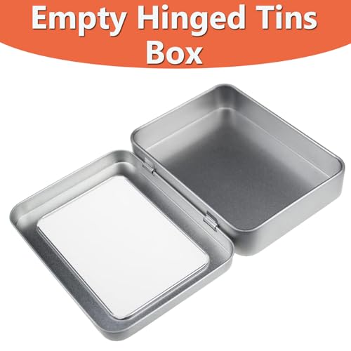 Image of AKOAK 4 Pcs Metal Rectangular Empty Hinged Tins, 3.4x2.4x0.7 Inch Portable Clear Top Box Containers Small Storage Kit with Lid, Home Organizer for Storage Drawing Pin Candies Jewelry Crafts, Silver