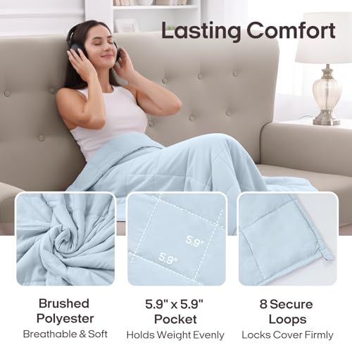 Image of ZonLi Weighted Blanket for Adults(60 inchx80 inch,15lbs, Light Blue) Queen Size High Breathability Cooling Heavy Blanket, Soft Material with Premium Glass Beads,All-Season.