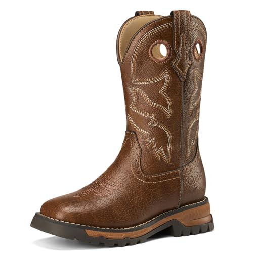 GINNI Boys Girls Cowboy Boots Kids Square Toe Cowgirl Western Boots Comfortable Mid Calf Riding Shoes for Toddler/Little Kid/Big Kid