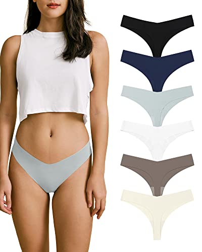 Image of SHARICCA Women No Show Seamless Underwear Thong Invisible Soft Panties Multi Pack