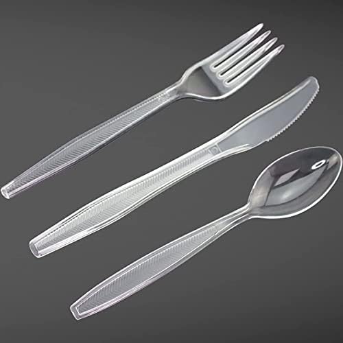 Heavy Duty Clear Plastic Spoons Pack of 50, Plastic Spoons Reusable, Perfect Plastic Cutlery for Use at Parties, Events and Picnics
