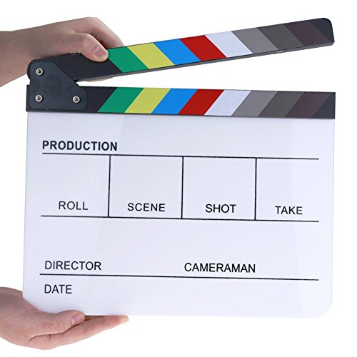 Claqueta de cine para rodajes de películas y videoclips con pizarra blanca
