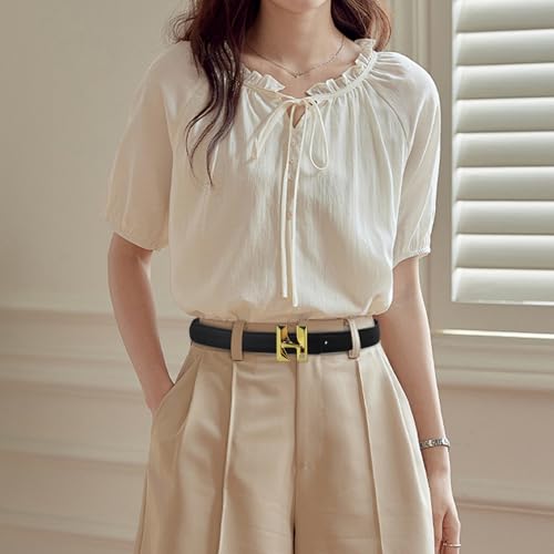 Image of Women's Fashion Classic Metal Buckle Leather Belt with Jeans Dress