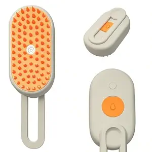 Cloud Care3-in-1 Self-Cleaning Cat Brush with Steam for Shedding Control – Gentle Pet Hair Steam Brush, 360° Rotating Arm & Detachable Silicone Bristle Head for Indoor Cats (Brown)