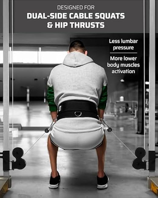 Multi-Attachment Belt for Cable Machine and Smart Home Gym Squats and Hip Thrusts, 5 Attachment Points for Optimal Weight Distribution, 2 Straps (40¡± & 27¡±) and 3 Metal Snap Hooks Included