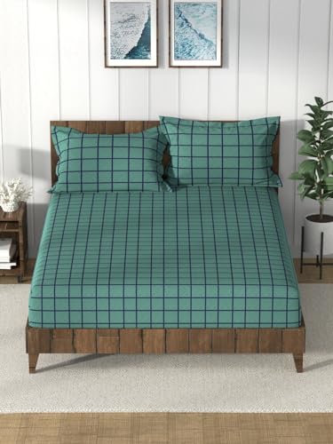 Image of Nautica Super Soft 100% Cotton King Bedsheet and 2 Pillow Covers -3pc Set (Bristol) Checks-Green