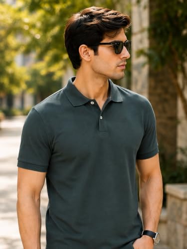 Image of MANTICORE Men's Cotton Blend Regular Fit Polo Neck Half Sleeve Solid Casual T-Shirt | Polo T-Shirt for Men - KSMPT-01