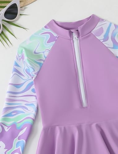 Image of FYMNSI Girls Modest Full Coverage Swimsuit Long Sleeve Rash Guard with Pants UPF 50+ Sun Protection Swimwear for Kids 5-14
