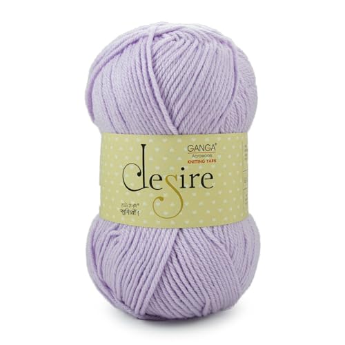 Image of Ganga Acrowools Acrylic Desire Hand Knitting and Crochet Yarn. Pack of 1 Ball - 100Gms. Shade No - (Des1) Light Purple
