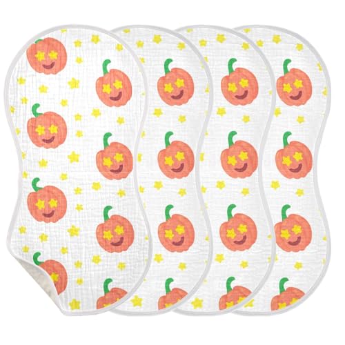 4 Pack Baby Burp Cloths, Soft Absorbent Burping Cloths for Babies, Cotton Milk Spit Up Rags, Large Size for Newborns, Baby Boys and Girls (Pumpkin Pattern)