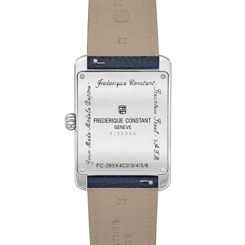 Frederique Constant Men's Swiss Made Classic Carré Moonphase Quartz Silver Stainless Steel Case Watch and Navy Leather Strap Style: FC-265S4C63