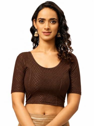Image of Fressia Fabrics Women's Black Cotton Stretchable Readymade Saree Blouse