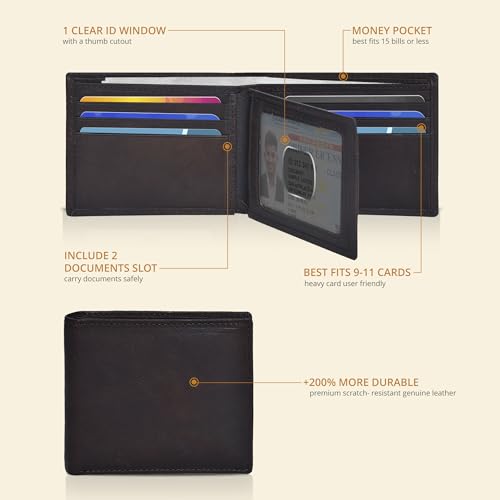 Image of Oak Leathers Leather Wallet for Men - RFID Bifold Wallets with 9 Credit Cards 1 ID Window Slim Minimalist Front Pocket Gift For Men