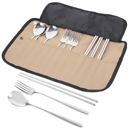 GALPADA 1Set Portable Camping Tableware of Cutlery Utensils with Carrying Pouch for Outdoor Picnics Travel Fishing and Hiking Lightweight and Easy to Clean Dining Essentials