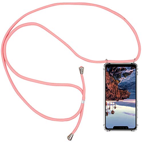 CLM-Tech Carcasa con Cuerda para Colgar Compatible con Xiaomi Mi A2 Lite/Redmi 6 Pro - Funda Silicona Transparente con Cordon para Llevar en el Cuello, Rosa