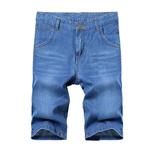 Short en jean homme coupe droite en denim lavé bleu décontracté Kelsiop