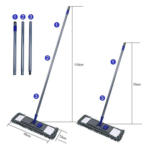Flat Dust Mop with 4PCS Chenille and Microfiber Mop Pads Refills Adjustable Handle Cleaning Comb Magic Sweeping Cleaning Mop Floors