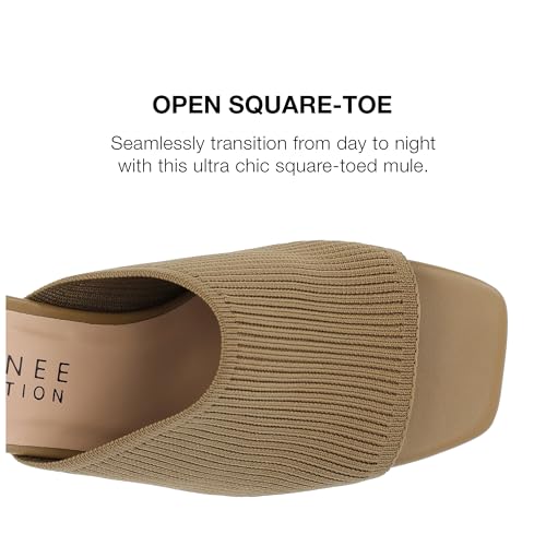 Journee Square Open Toe Chunky Block Heel Knit Slip-On Pump for Women - Lorenna Heeled Fashion Mule Olive, 7.53