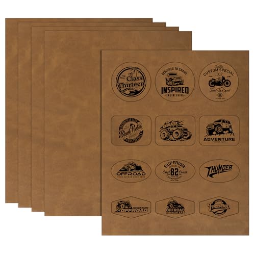 BUVKHMX 5 Pack Blank Laser Engravable Leatherette Sheets/Faux Leather Hat Patches for Laser Engraving with Heat Press Adhesive Cut to Any Size & Shape for DIY Craft Material (Khaki)