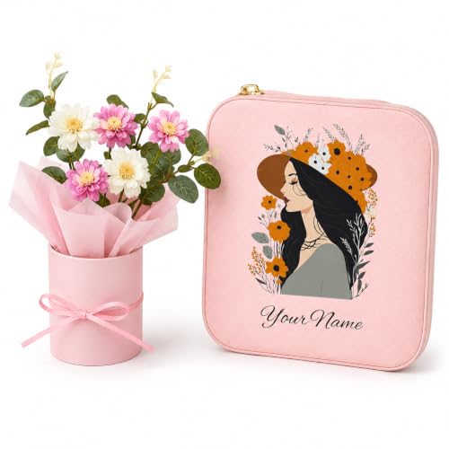 Image of Personalized Jewellery Organizer Case for Women | Custom Name Travel Jewelry Box with Ring, Earring & Necklace Storage | Compact, Elegant Gift for Girls & Women (Pu boxx+Crochet Combo)