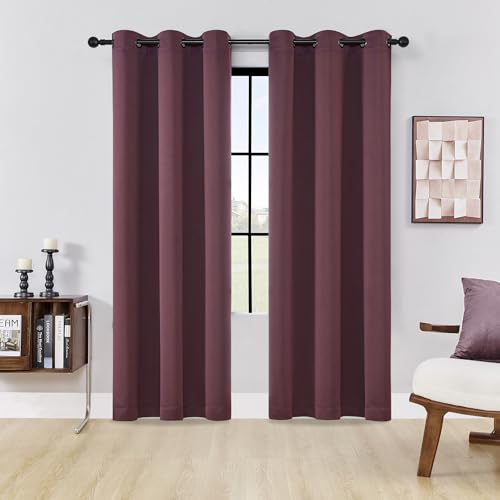 Image of HUTO Blackout Curatins Window Drapes for Bedroom Living Room - Antique Copper Grommet Room Darkening Thermal Insulated Privacy Protect Draperies Curtains, Set of 2, Purple Burgundy Red, 42W x 84L