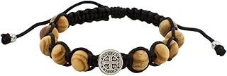 Saint Benedict Medal Bracelet | Patron Saint of Students and Europe | Adjustable Black Cord | Olive Wood Beads | Great Catholic Gift for First Holy Communion and Confirmation