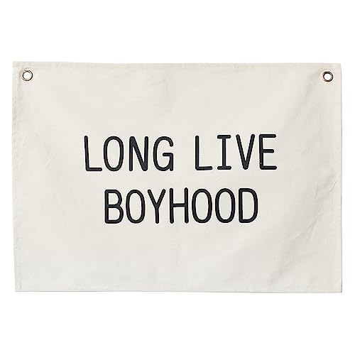 Image of Canvas Banner Wall Hanging Banner Flag for Nursery Teen Kids Room Decoration Boys Girls(Long Live Boyhood-Ivory)