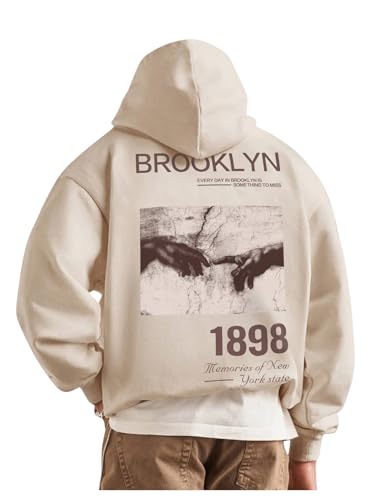 SOLY HUX Men's Letter Graphic Print Hoodies Drawstring Drop Shoulder Long Sleeve Sweatshirt Pullover Tops