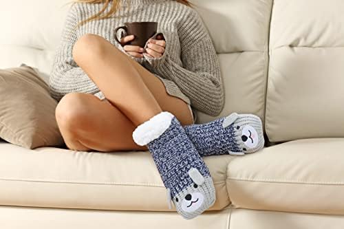 HapiLeap Slipper Socks Women Non Slip Fluffy Socks Cute Animal Thick Knitted Fleece Lined Low Cute Ankle Warm Cosy Bed House Socks for Women Girls Winter Gifts