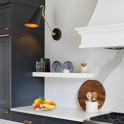 Image of KSANA Swing Arm Wall Lamp, Black and Gold Plug in or Hardwired Wall Sconces, Modern Adjustable Arm Light Fixture with On /Off Switch for Bedroom, Kitchen, Hallway and Living Room