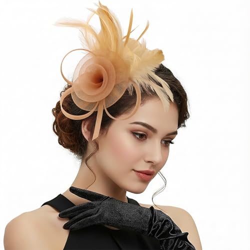 Image of DRESHOW Fascinators Hats for Women Tea Party Fascinator Hats Vintage 50s Headwear Cocktail Wedding Church Derby Hat