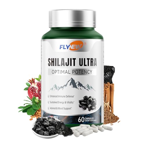 Flynew Shilajit for Men Women, Shilajit with Naturally Fulvic Acid & L-Arginine, Himalayan Shilajits for Extra Power, Stamina & Immune Support, Non-GMO, Made in USA, 60 Capsules, 1,300mg Per Serving