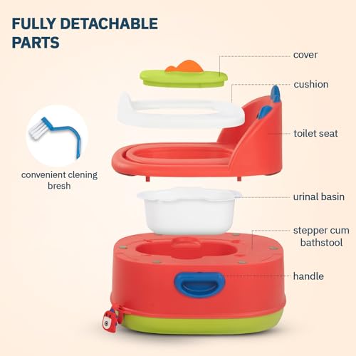 Image of Baybee 3-in-1 Baby Potty Training Seat | Comfortable & Safe Kids Potty Chair with Anti-Slip Toilet Seat, Removable Pot, Handles & Splash Guard | Potty Seat for Boys & Girls (Red)