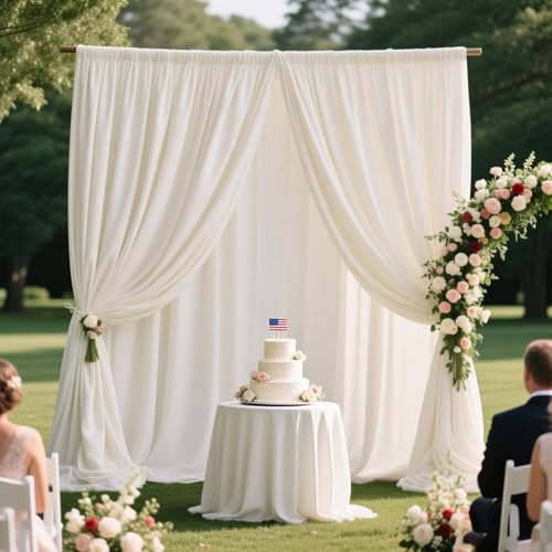 Image of 2 Panels Ivory White Backdrop Curtain, 10 x 10 Feet Polyester Background Curtains for Parties, Weddings, Baby Showers, Halloween, Christmas, Birthday Party Photoshoot Backdrop Curtains Decorations
